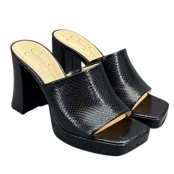 Jessica Simpson Kashet Black Faux Snake Slide Platform Square Toe Sandal Women 7 - Picture 1 of 10
